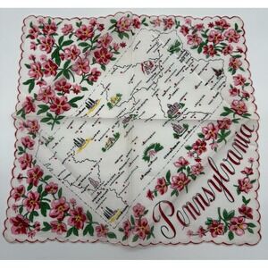 Vgt Pennsylvania State Souvenir Cotton Hankie Handkerchief 13"x13"